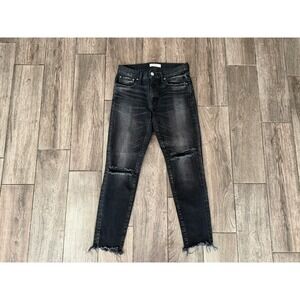 Moussy Vintage Black Mid-Rise Cropped Distressed Skinny Jeans Size 26 Japanese